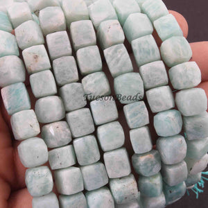 1  Long Strand Amazonite Faceted Briolettes -Cube Shape  Briolettes  8mmx9mm-7mmx7mm 8 Inches BR2398 - Tucson Beads