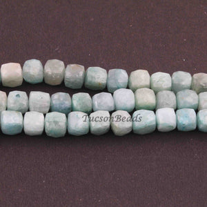 1 Long Strand Amazonite Faceted Cube Briolettes  - Faceted Briolettes  8mm-9mm  8.5 Inches long BR2347 - Tucson Beads