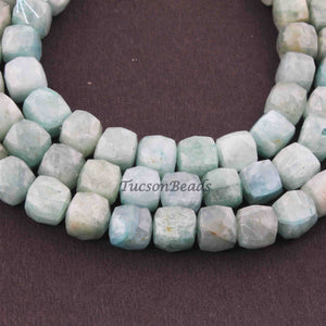 1 Long Strand Amazonite Faceted Cube Briolettes  - Faceted Briolettes  8mm-9mm  8.5 Inches long BR2347 - Tucson Beads