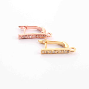 1 Pair Pave Diamond Hoop Earring - Rose & Yellow Gold Vermeil  Fish Hoop Earring 16mmx10mm Pdc1445 - Tucson Beads
