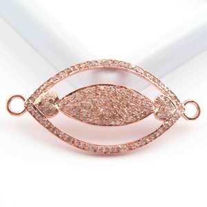1 Pc Pave Diamond  Evil Eye Rose Gold Vermeil Double Bail Connector  - 38mmx18mm  Round Diamond Beads  PDC1443 - Tucson Beads