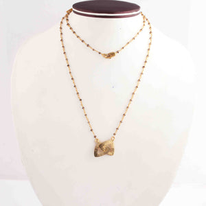 Smoky Quartz Chain Necklace - Faceted Sparkly 24K Gold Plated Necklace ,Tiny Beaded 3mm, Necklace -32"Long GPC1415 - Tucson Beads