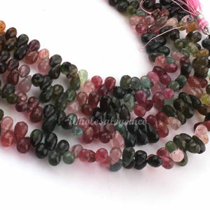 1 Strand Multi Tourmaline Faceted Tear Drop Briolettes - Multi Tourmaline Tear Drop Beads 5mmx8mm-7mmx5mm 9 Inch BR0586 - Tucson Beads