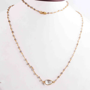 Labradorite Chain Necklace - Faceted Sparkly 24K Gold Plated Necklace ,Tiny Beaded 3mm, Necklace -40"Long GPC1409 - Tucson Beads