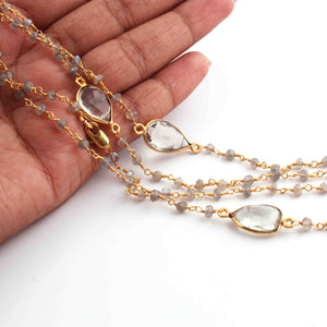 Labradorite Chain Necklace - Faceted Sparkly 24K Gold Plated Necklace ,Tiny Beaded 3mm, Necklace -40"Long GPC1409 - Tucson Beads