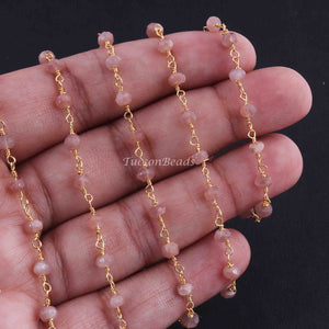 5 Feet Chocolate  Moonstone Rondelles Rosary Style 24k Gold plated Beaded Chain- 5mm-  Rondelles  Gold wire Chain  SC328 - Tucson Beads