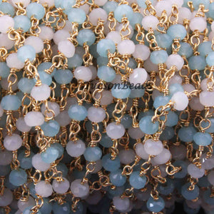 5 Feet Mix Glass Hydro Rosary Beaded Chain, 3mm Faceted Beads, 24k Gold Plated Wire Wrapped Chain, Designer Chain Jewelry - Tucson Beads