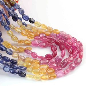 540 Ct. 5 Strands Of Genuine Multi Sapphire Necklace - Smooth Oval Beads - Rare & Natural Necklace - Stunning Elegant Necklace SPB0197 - Tucson Beads
