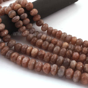 1 Long Strand Chocolate Moonstone Faceted Rondelles  - Moonstone rondelles - 6mm-10mm -10 Inches BR0303 - Tucson Beads