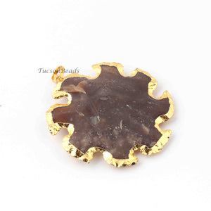 1 Pc Jasper Flower 24K Gold Plated Charm Single Bail Pendant - Electroplated With Gold Edge 52mmx51mm-9mmx7mm AR014 - Tucson Beads