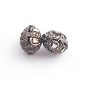 1 Pc Pave Diamond With Rose Cut Diamond Oval Filigree Beads 925 Sterling Silver-Antique Finish Pave Jewelry Bead 15mmx10mm pdc711 - Tucson Beads
