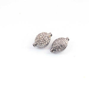 1 Pc Antique Finish Pave Diamond Oval Bead 925 Sterling Silver - Diamond Oval Bead -12mmx7mm PDC842 - Tucson Beads