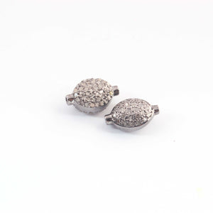 1 Pc Antique Finish Pave Diamond Oval Bead 925 Sterling Silver - Diamond Oval Bead -12mmx7mm PDC842 - Tucson Beads