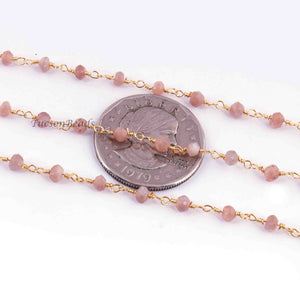 5 Feet Chocolate  Moonstone Rondelles Rosary Style 24k Gold plated Beaded Chain- 4mm-  Rondelles  Gold wire Chain  SC323 - Tucson Beads