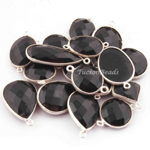 8  Pcs Black Onyx 925 Silver Plated Faceted Assorted Shape Pendant & Connector  - 24mmx16mm & 20mmx11mm -PC558 - Tucson Beads
