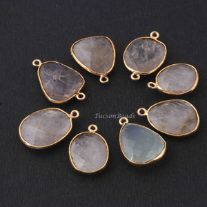 9 Pcs Mix Stone 24k Gold Plated Faceted Pendant&Connector- Assorted Shape Pendant& Connector -27mmx17mm-21mmx15mm PC488 - Tucson Beads