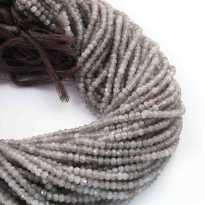 1 Long Strand  Gray Moonstone Silverite Faceted Rondelles -Round Shape  Rondelles  3mm 12.5 Inches RB0205 - Tucson Beads