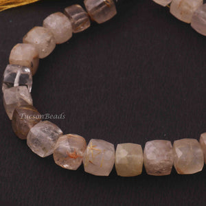 1 Strand Golden Rutile Cubes Briolettes - Golden Rutile Box Shape Beads 8mmx8mm 9 Inches BR1188 - Tucson Beads
