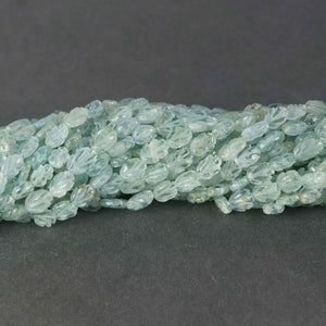1 Strands Aquamarine Smooth Carved Finest Quality  Smooth Carved Beads 4mmx3mm-7mmx3mm 13 inches BR1563 - Tucson Beads