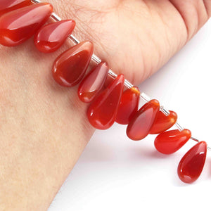 1 Strand Carnelian Smooth Briolettes  -Pear  Shape  Briolettes - 15mmx8mm-24mmx11mm 8Inches BR509 - Tucson Beads