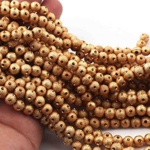 5 Strands 24k Gold Plated Copper Round Beads, Designer Fancy Ball Beads, Jewelry Making Tools, 6mm, 7.5 Inches,Gpc768 - Tucson Beads