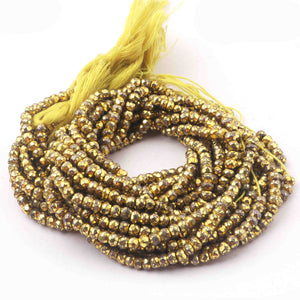 5 Long  Strands Yellow Pyrite Faceted Rondelles - Gemstone Rondelles - 3mm 12.5 Inches RB149 - Tucson Beads