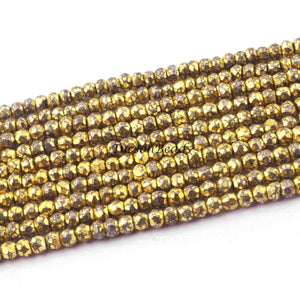 5 Long  Strands Yellow Pyrite Faceted Rondelles - Gemstone Rondelles - 3mm 12.5 Inches RB149 - Tucson Beads
