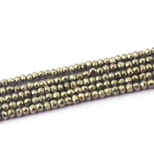 5 Long Strands Dark Green Pyrite Faceted Finest Quality Rondelles - Round Rondelles -4mm 14 inch RB143 - Tucson Beads