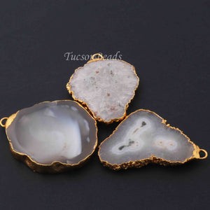 3  Pcs White Druzzy Geode Raw Drusy 24k Gold Plated Pendant - Electroplated Gold Druzy Pendant -49mmx41mm   DRZ128 - Tucson Beads