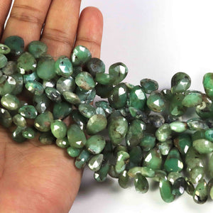 1 Strand Finest Quality Shaded Emerald  silver coated  Pear Briolettes - 7.5 inch 9mmx7mm-18mmx11mm BR1822 - Tucson Beads