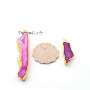5  Pcs Pink Druzzy Geode Raw Drusy 24k Gold Plated Pendant - Electroplated Gold Druzy Pendant 68mmx12mm-35mmx11mm   DRZ189 - Tucson Beads