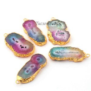 5  Pcs Multi Druzzy Geode Raw Drusy 24k Gold Plated Pendant - Electroplated Gold Druzy Pendant -50mmx18mm-52mmx18mm   DRZ298 - Tucson Beads