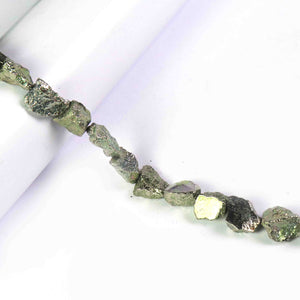 1 Strand  Green Pyrite Free From Shape Center Drill Brioellets-  Nuggets Briolette 9mmx10mm-15mmx9mm 8 Inches BR1878 - Tucson Beads
