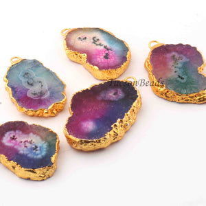 5  Pcs Pink Druzzy Geode Raw Drusy 24k Gold Plated Pendant - Electroplated Gold Druzy Pendant -50mmx24mm-39mmx25mm   DRZ297 - Tucson Beads