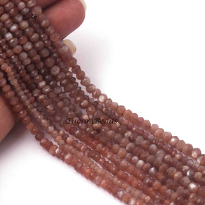 4 Strands Chocolate Moonstone Faceted Rondelles -Moonstone Rondelle Beads - 4mm 13 Inches RB082 - Tucson Beads