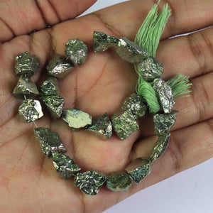 1 Strand  Green Pyrite Free From Shape Center Drill Brioellets-  Nuggets Briolette 9mmx10mm-15mmx9mm 8 Inches BR1878 - Tucson Beads