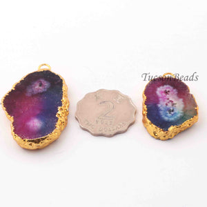5  Pcs Pink Druzzy Geode Raw Drusy 24k Gold Plated Pendant - Electroplated Gold Druzy Pendant -50mmx24mm-39mmx25mm   DRZ297 - Tucson Beads