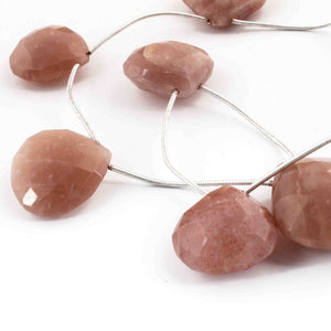 1 Strand Peach Moonstone Faceted Briolettes - Heart Shape Briolette , Jewelry Making Supplies 26mmx24mm-21mmx20mm 10 Inches BR3952 - Tucson Beads