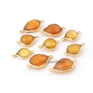 10 Pcs Mix Stone Faceted  24k Gold Plated Assorted Shape Pendant/Connector - 22mmx10mm-17mmx10mm PC800 - Tucson Beads
