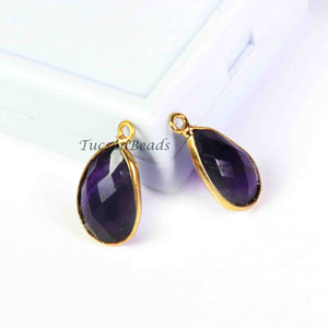 4   Pcs Amethyst Faceted Pear  Shape 24k Gold Plated Pendant - 21mmx12mm-PC675 - Tucson Beads