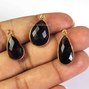 4   Pcs Amethyst Faceted Pear  Shape 24k Gold Plated Pendant - 21mmx12mm-PC675 - Tucson Beads
