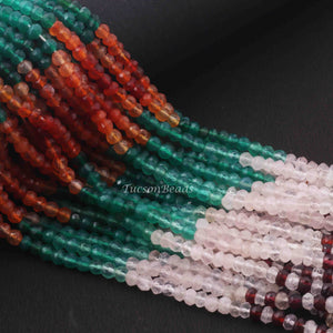 5 Strands Multi Stone Faceted Rondelles -Gemstone Rondelles  Beads - 4mm 13.5  Inches RB158 - Tucson Beads
