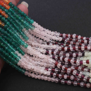 5 Strands Multi Stone Faceted Rondelles -Gemstone Rondelles  Beads - 4mm 13.5  Inches RB158 - Tucson Beads