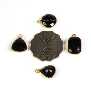 10  Pcs Black Onyx Faceted Assorted  Shape 24k Gold Plated Pendant & Connector - 19mmx11mm-14mmx11mm-PC594 - Tucson Beads