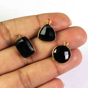 10  Pcs Black Onyx Faceted Assorted  Shape 24k Gold Plated Pendant & Connector - 19mmx11mm-14mmx11mm-PC594 - Tucson Beads