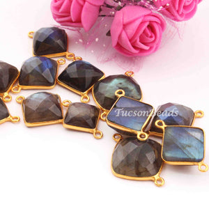15 Pcs Labradorite 24k Gold Plated Faceted Assorted Shape Connector Double Bail  - 24mmx17mm - 20mmx14mm PC008 - Tucson Beads