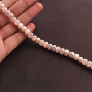 1 Strand Peach Moonstone Silver Coated  Faceted Rondelles  - Gemstone Rondelles  8mm  12 Inches BR511 - Tucson Beads