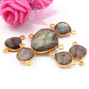 8  Pcs Labradorite 24k Gold Plated Faceted Heart Shape Connector Double Bail  - 23mmx18mm-17mmx10mm  PC020 - Tucson Beads