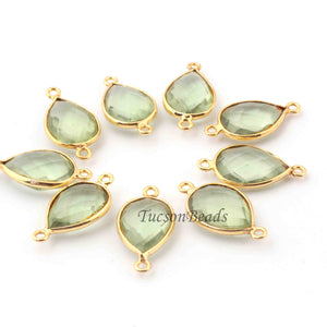 10 Pcs Green Amethyst Pear Shape 24k Gold Plated Connector-  Faceted Connector  21mmx11mm PC742 - Tucson Beads