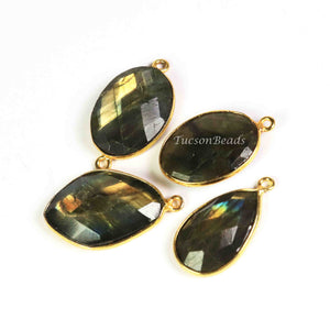 4  Pcs Labradorite  Faceted Assorted  Shape 24k Gold Plated Pendant & Connector - 27mmx18mm-PC518 - Tucson Beads